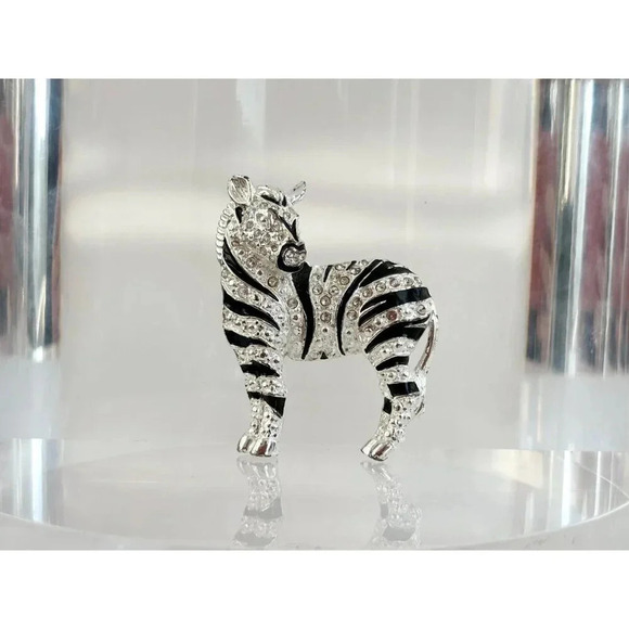 Roman Signed Silver Toned Black & White Striped Zebra Vintage XL Large Brooch - Picture 3 of 10